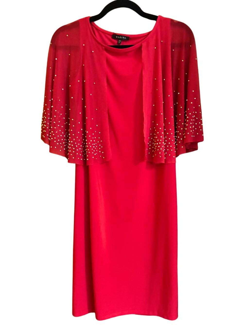 Marina Size 6 Red Capelet Dress Gold Studded Holiday Glam Cocktail Party